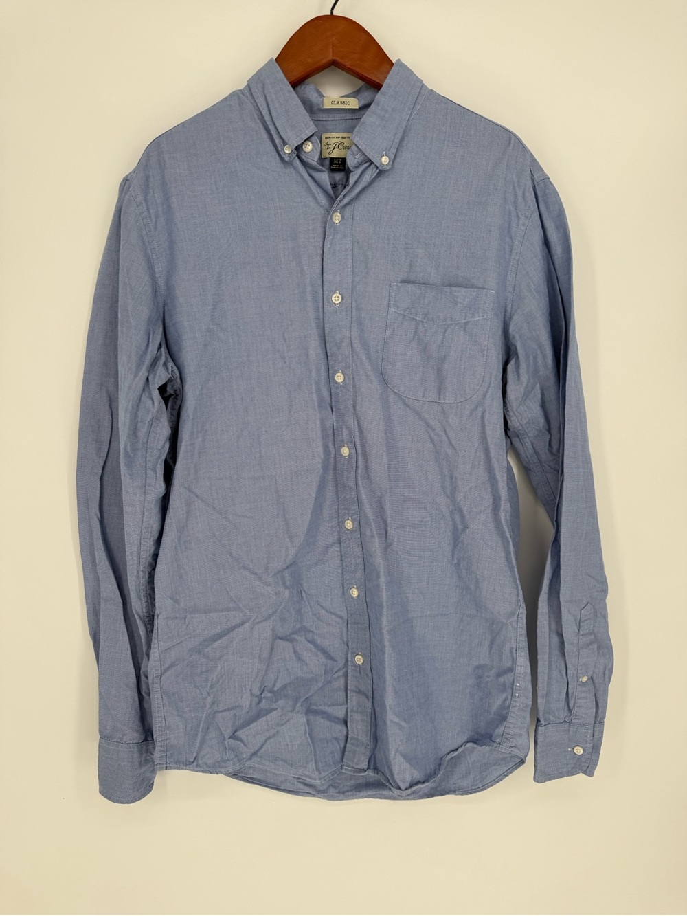 J.Crew Classic Men’s Button Down Shirt Medium Tall Blue 100% Cotton
